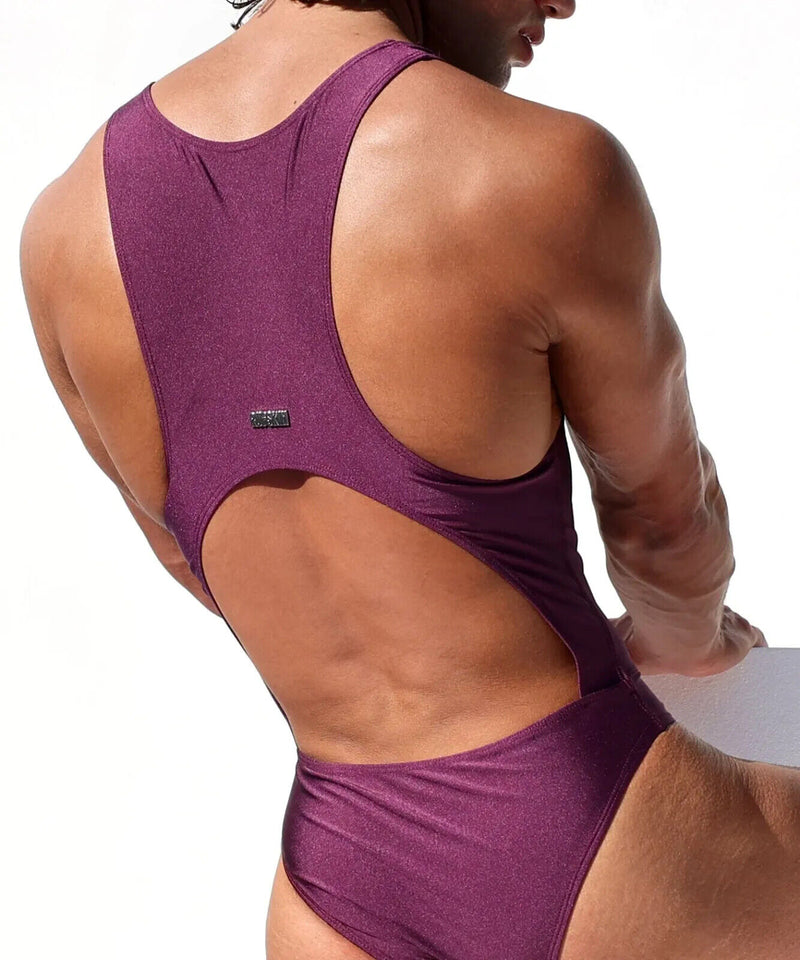 RUFSKIN Swim Brief Bodysuit OLYMPIC Singlet Swimwear Cut-Out Back Purple Plum 38