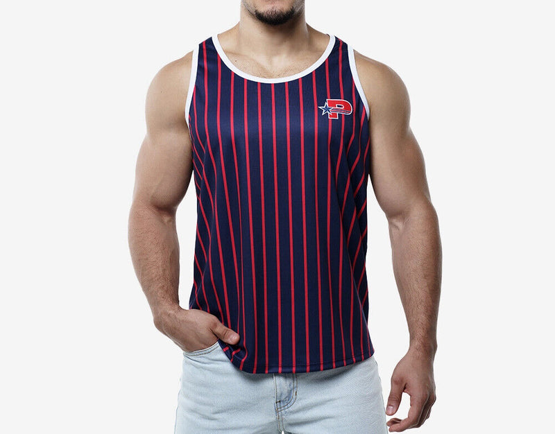 PUMP! Navy Striped Tank Top Lightweight Micromesh UVPF 50+ Sun Protection 14021