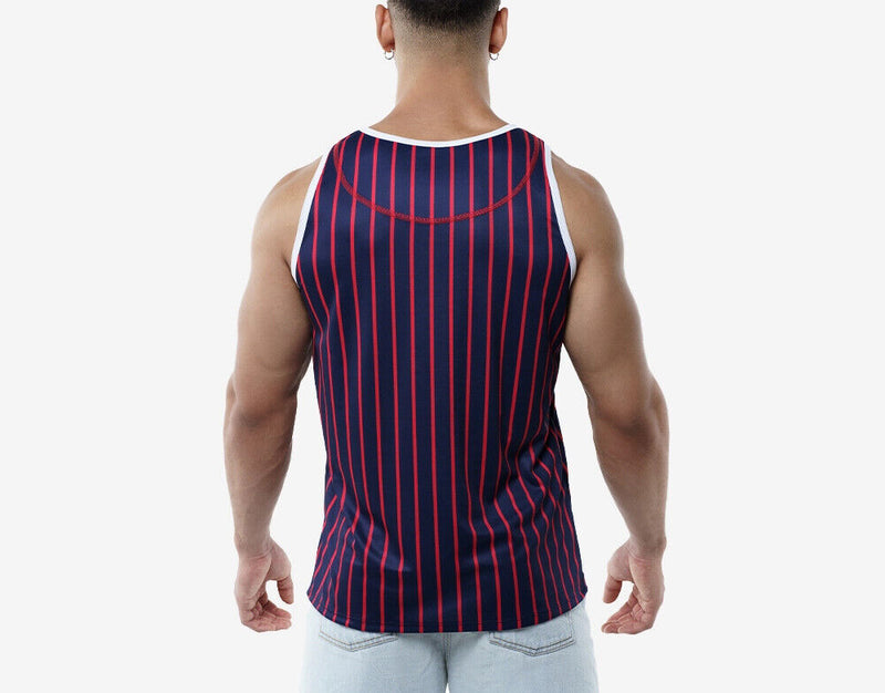 PUMP! Navy Striped Tank Top Lightweight Micromesh UVPF 50+ Sun Protection 14021
