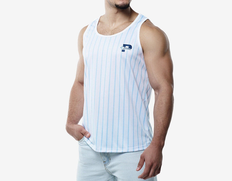 PUMP! Sky Blue Striped Tank Top Lightweight Micromesh UVPF Sun Protection 14022