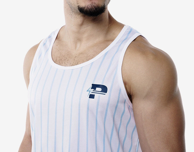 PUMP! Sky Blue Striped Tank Top Lightweight Micromesh UVPF Sun Protection 14022