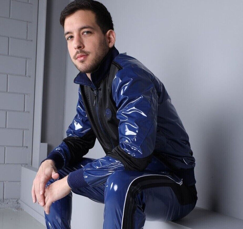 MR. RIEGILLIO PVC Jacket 24 Tracksuit Shiny Blue R1041
