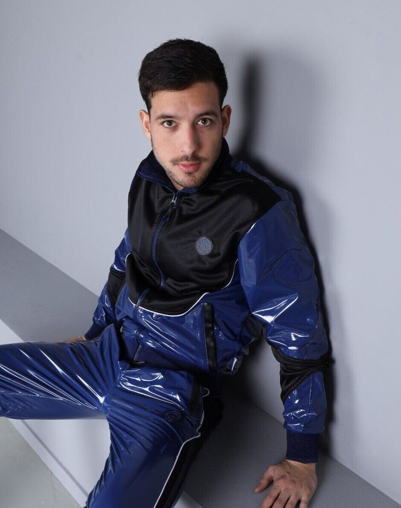 MR. RIEGILLIO PVC Jacket 24 Tracksuit Shiny Blue R1041