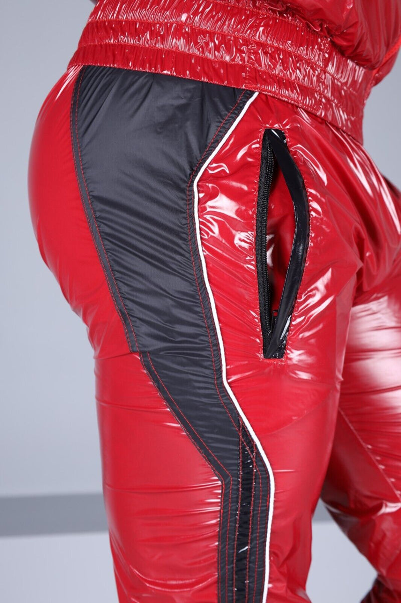 MR. RIEGILLIO Shiny Nylon 24 Tracksuit Pants Red R1022