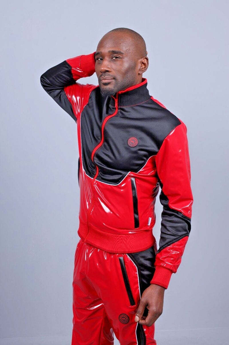 MR. RIEGILLIO PVC Jacket 24 Tracksuit Shiny Red R1015