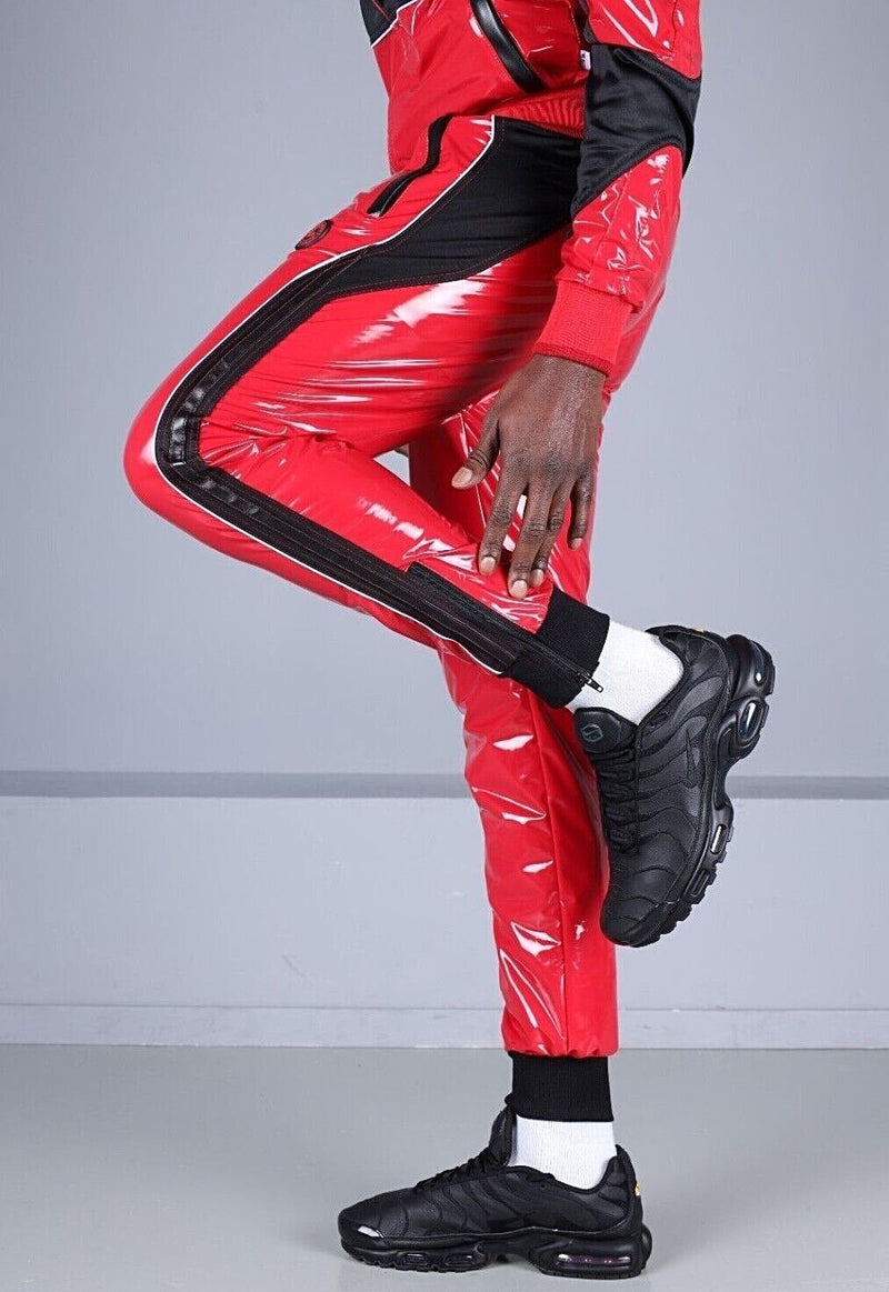 MR. RIEGILLIO Shiny PVC  24 Tracksuit Pants Glossy Red R1016