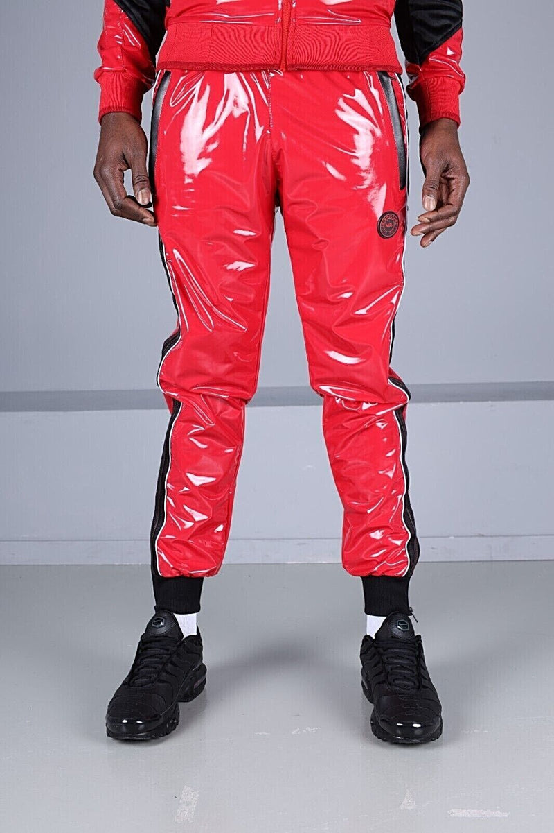 MR. RIEGILLIO Shiny PVC  24 Tracksuit Pants Glossy Red R1016