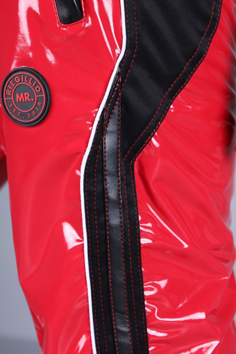 MR. RIEGILLIO Shiny PVC  24 Tracksuit Pants Glossy Red R1016