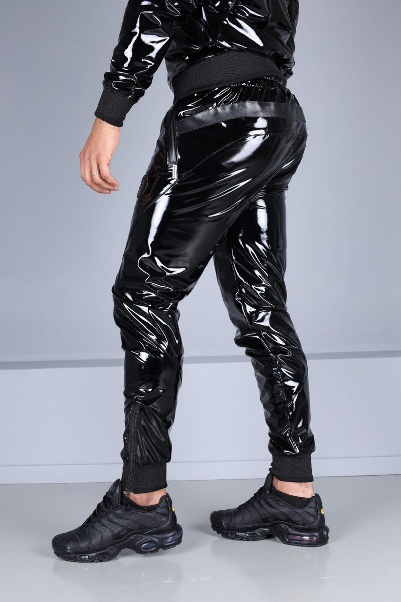MR. RIEGILLIO Shiny PVC Tracksuit Pants 24 Glossy Black R1020