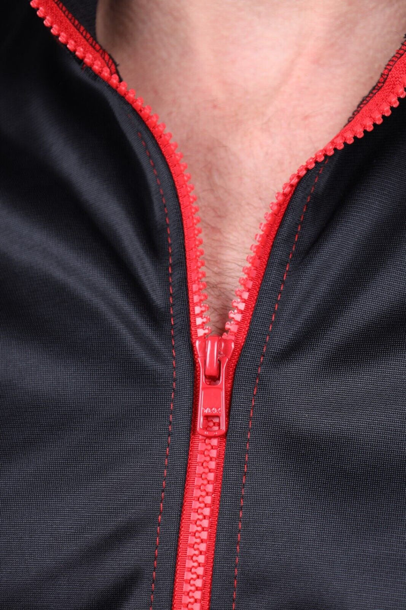 MR. RIEGILLIO Vegan Leather Jacket 24 Tracksuit Crew Collar Red R1027