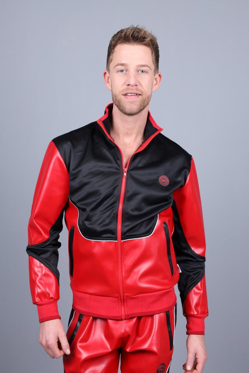 MR. RIEGILLIO Vegan Leather Jacket 24 Tracksuit Crew Collar Red R1027