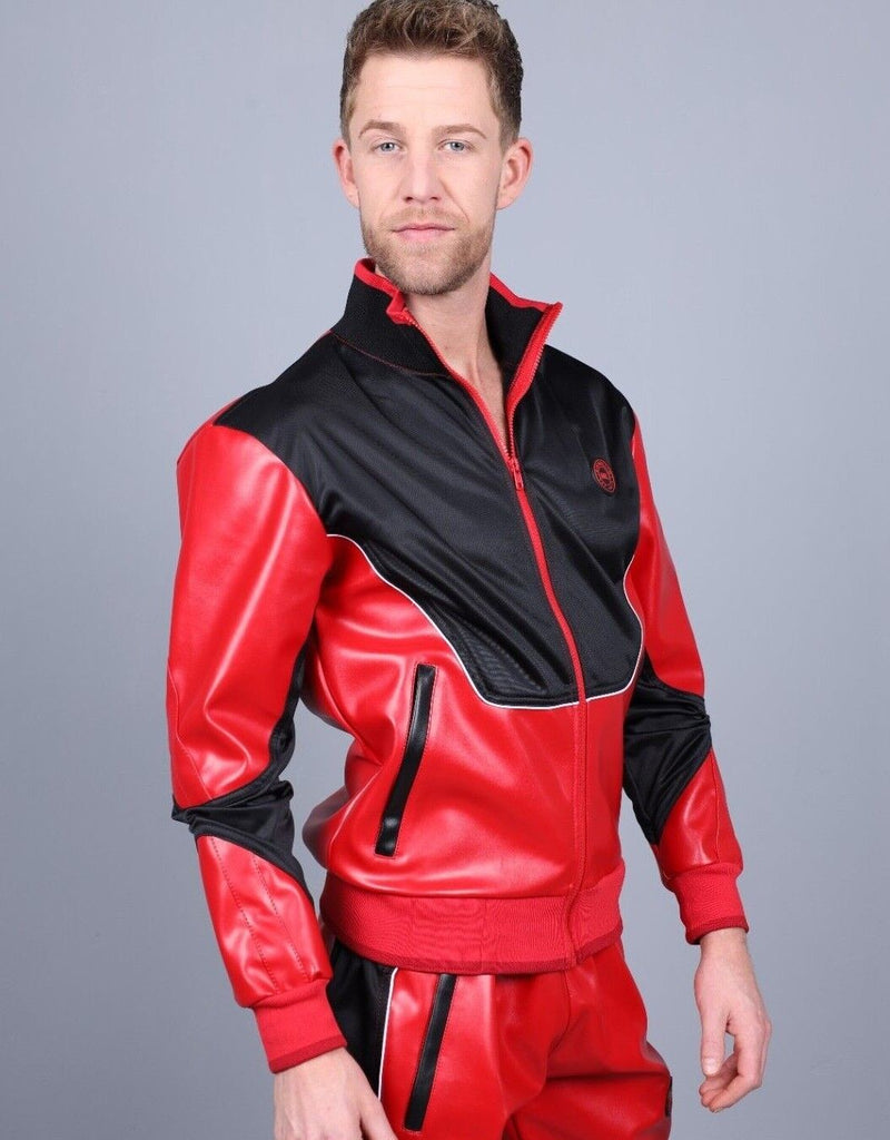 MR. RIEGILLIO Vegan Leather Jacket 24 Tracksuit Crew Collar Red R1027