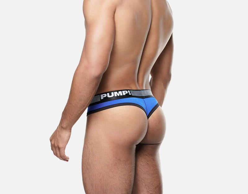 PUMP! Low-Rise Thong Volt Brief-Style G-String Electric Blue Mesh Yoke 17011