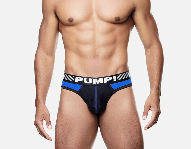 PUMP! Low-Rise Thong Volt Brief-Style G-String Electric Blue Mesh Yoke 17011