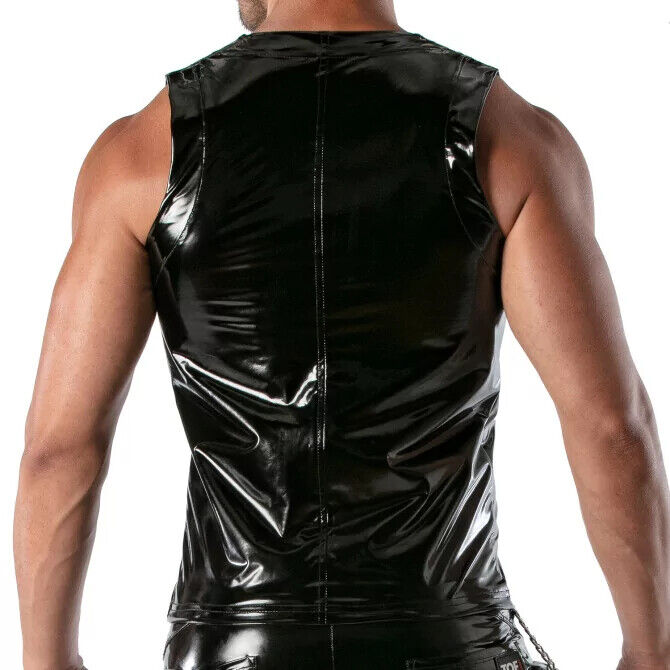 TOF PARIS Black Vinyl Zipped Tank Top Chic & Tight Water-Resistant 2