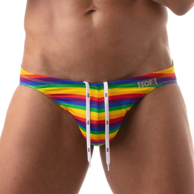 TOF PARIS Rainbow Bikini Swim Briefs Pride Stretch Swimwear 80