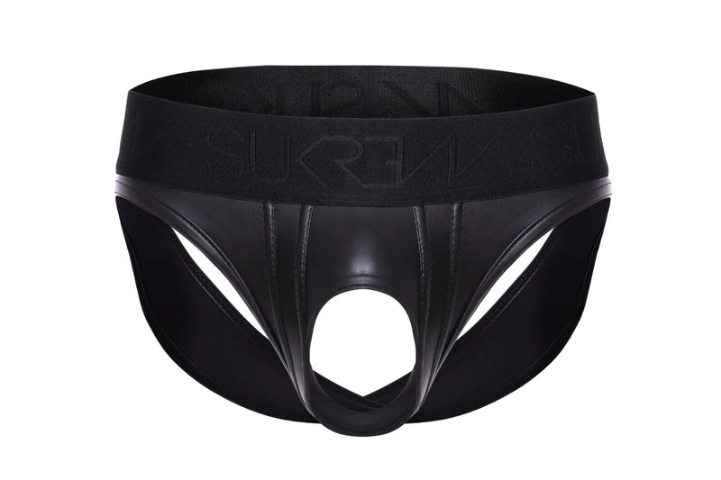 SUKREW U-Style V-Brief Nightlife Open Front and Back Rubber-Look Black 36