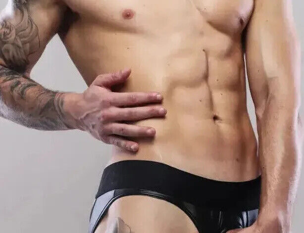 SUKREW U-Style V-Brief Nightlife Open Front and Back Rubber-Look Black 36