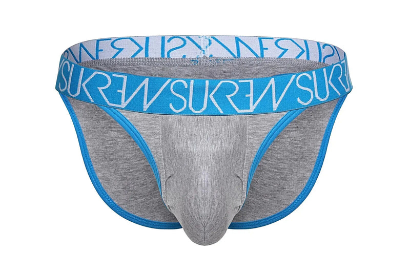 SUKREW Cotton High-Cut Tanga Briefs With Large Contour Pouch Grey Marl 36