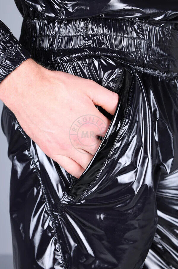 MR. RIEGILLIO Shiny Nylon 24 Tracksuit Pants Black R1026