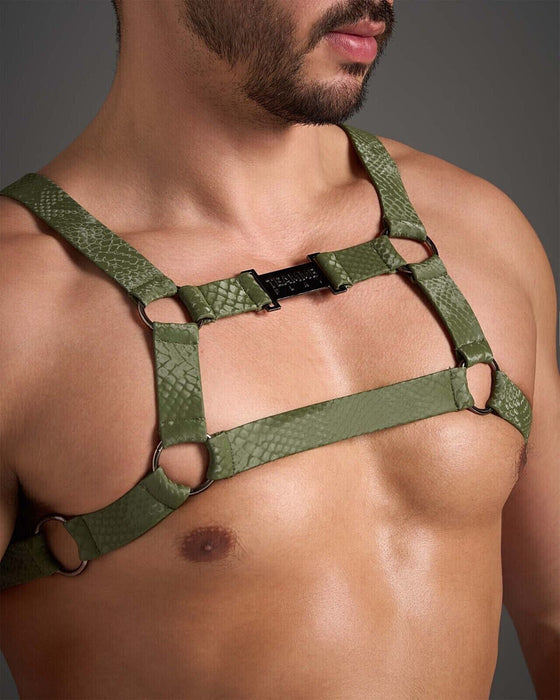 TEAMM8 Flex Harness Vegan PU Leather Mock Snakeskin Python Army Green 1