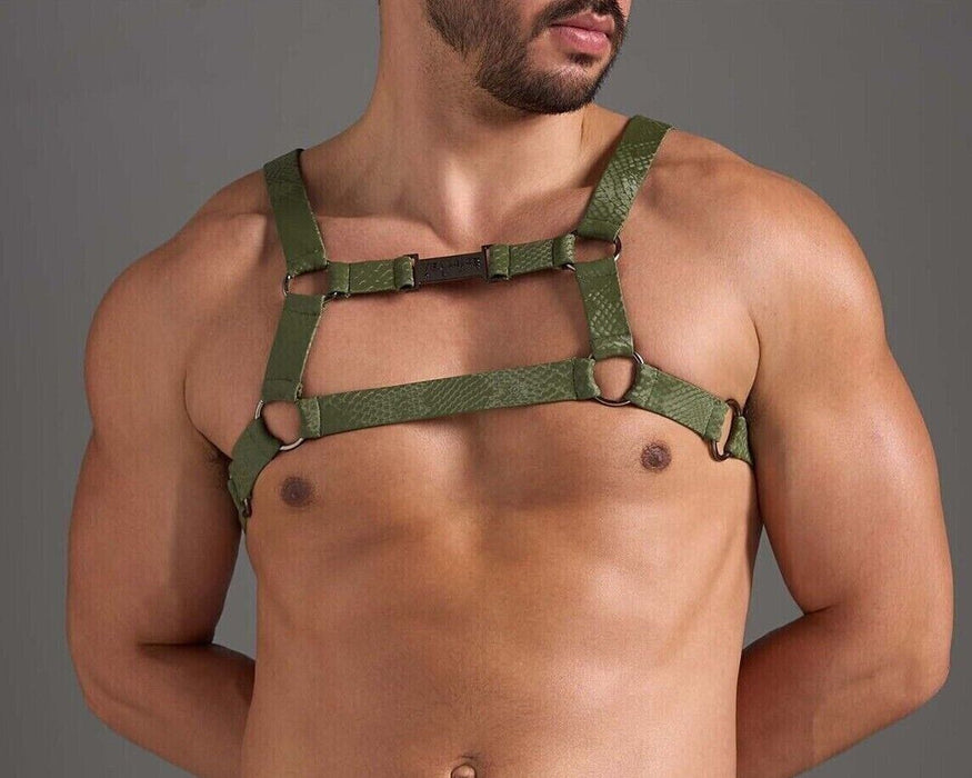 TEAMM8 Flex Harness Vegan PU Leather Mock Snakeskin Python Army Green 1