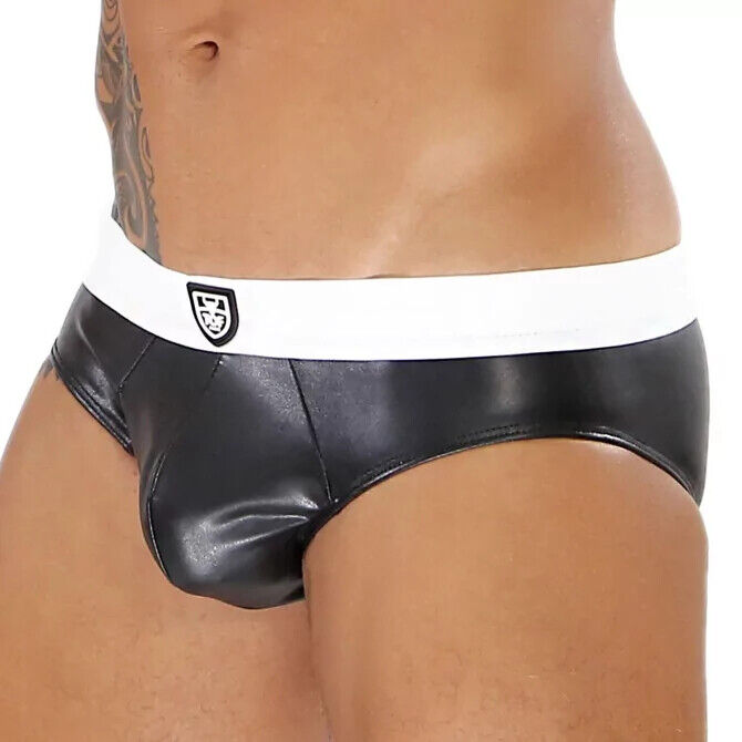 TOF PARIS Briefs With Generous Pouch in Realistic-Leather Black/White 52