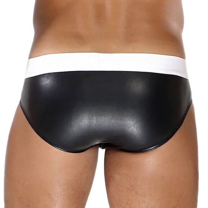 TOF PARIS Briefs With Generous Pouch in Realistic-Leather Black/White 58