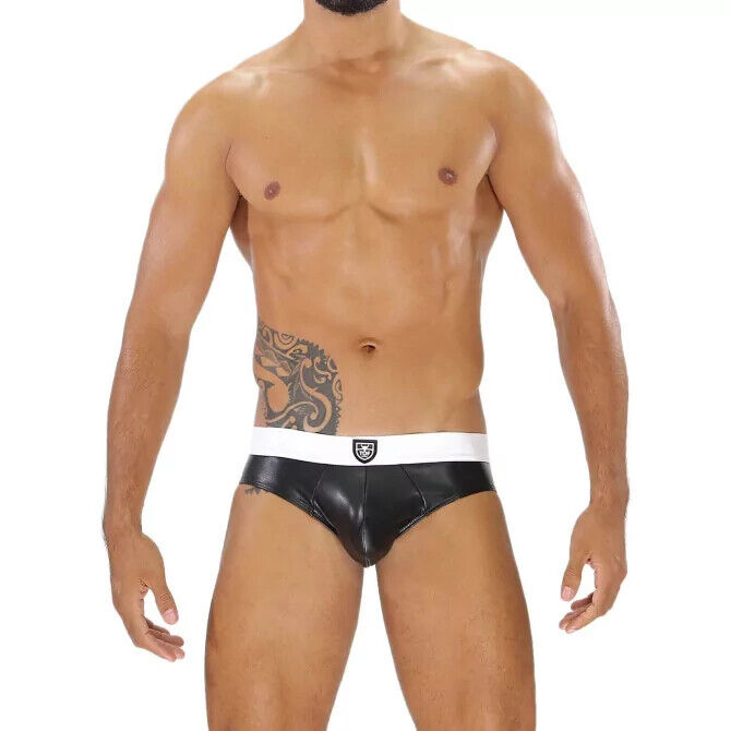 TOF PARIS Briefs With Generous Pouch in Realistic-Leather Black/White 52