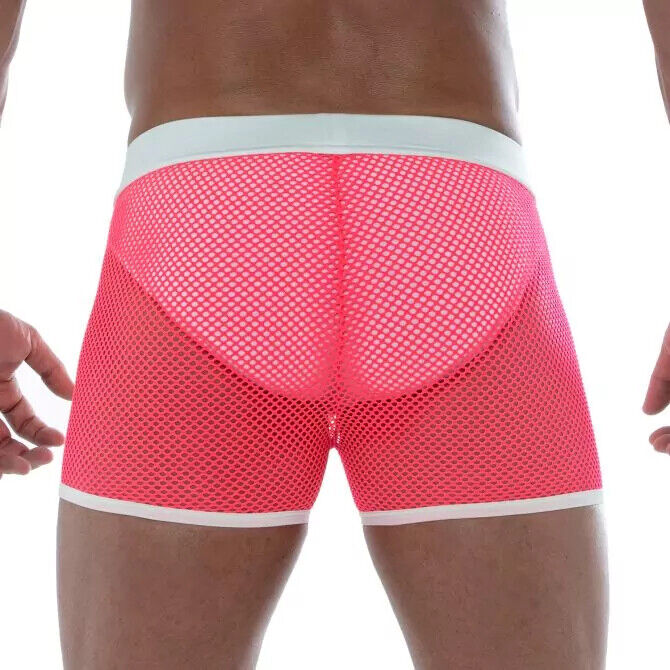 TOF PARIS Mesh Shorts Low-rise Boxer Short Unlined Fishnets Neon Pink 17