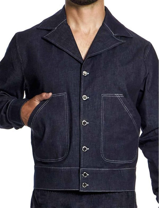 Modus Vivendi Woven Denim Blue Jacket Notch Collar Opening Front Pocket 11451 B44