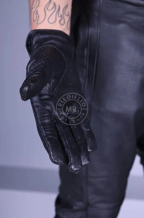 MR. Riegillio Leather Racing Gloves Lightweight Resilient Sheep Leathers Black