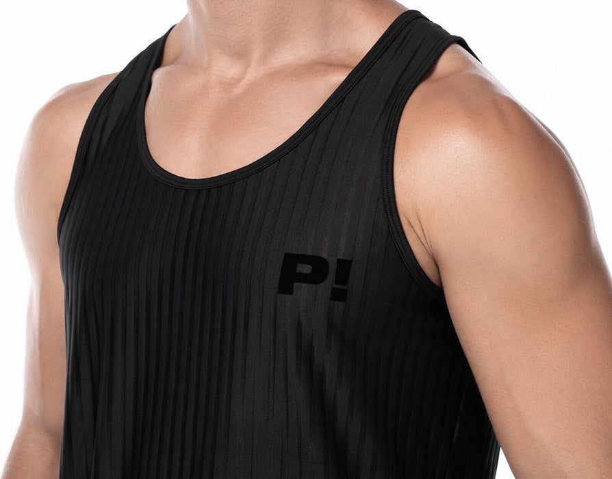 PUMP! Tanktop Whisper Sheer Stripes Form-Fitting Black Tank Top 14024