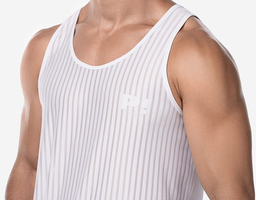 PUMP! Tanktop Whisper Sheer Stripes Form-Fitting White Tank Top 14025