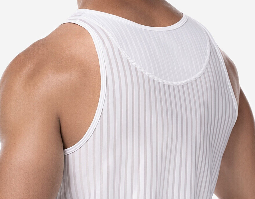 PUMP! Tanktop Whisper Sheer Stripes Form-Fitting White Tank Top 14025