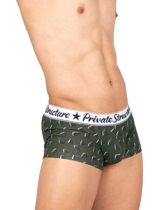 Private Structure Classic Motif Cotton Boxer Trunk Fragments Basil Green 4592