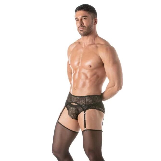 TOF PARIS Circuit Fishnet Garter Belt Set Mesh Black 89