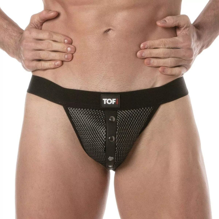 TOF PARIS 3D Snap Jockstraps Breathable Mesh Fitted Front Pocket Black/Grey 91