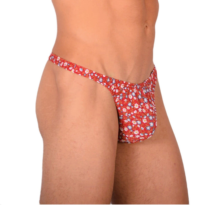 S/M SMU Tanning Walking around sheer Red Floral Thong MX19 33988