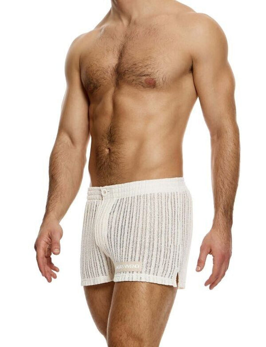 MODUS VIVENDI Striped Crochet Boxer Shorts Stretch Knitted in Natural 07421