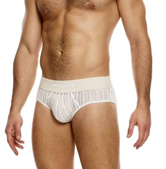 MODUS VIVENDI Briefs Striped Crochet Classic Brief Stretch Knitted Natural 07414