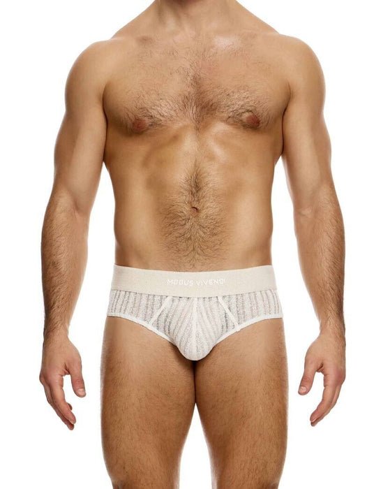 MODUS VIVENDI Briefs Striped Crochet Classic Brief Stretch Knitted Natural 07414