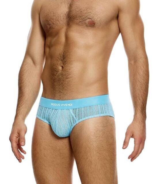 MODUS VIVENDI Striped Crochet Classic Knitted Briefs Stretch in Light Blue 07414