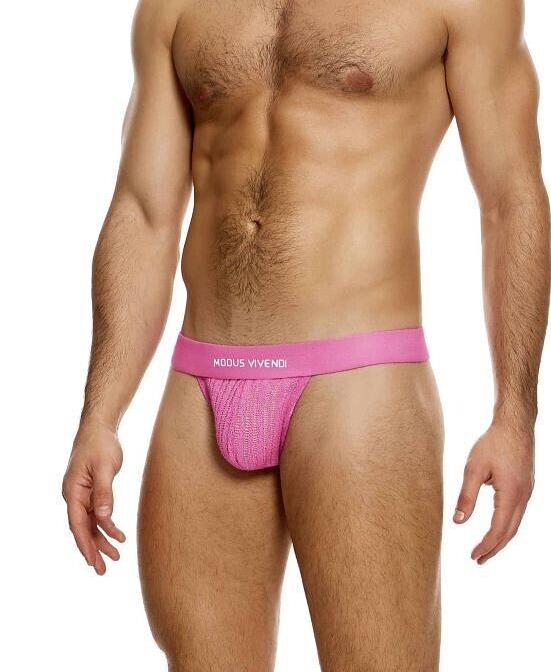 MODUS VIVENDI T-String Striped Crochet Thong Back V-Shape in Light Pink 07411