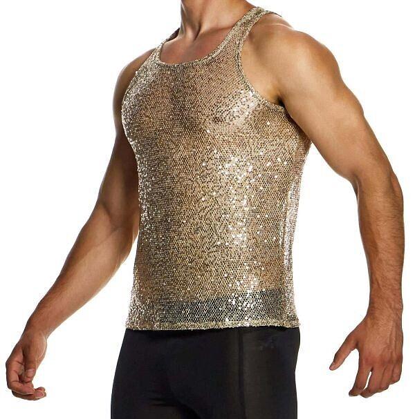 MODUS VIVENDI Harem Tank Top Slim Fit Sleeveless Sequins Gold 19431 B58