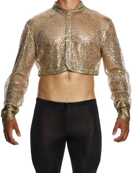 MODUS VIVENDI Harem Cardigan Polished Crop Top Boxy Fit Sequins Gold 19451 B58