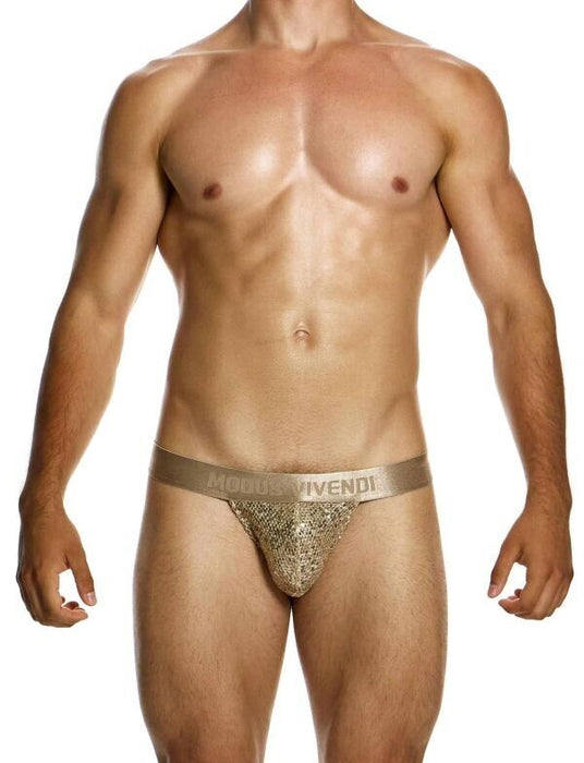 MODUS VIVENDI Harem Thong Slim Fit T-String Shiny Jacquards Sequins Gold 19411