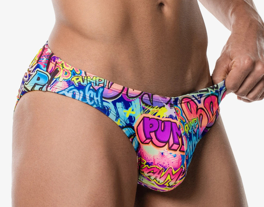 PUMP! Swim Briefs Drip Water Cheeky Graffiti Print Swimwear  13019 18