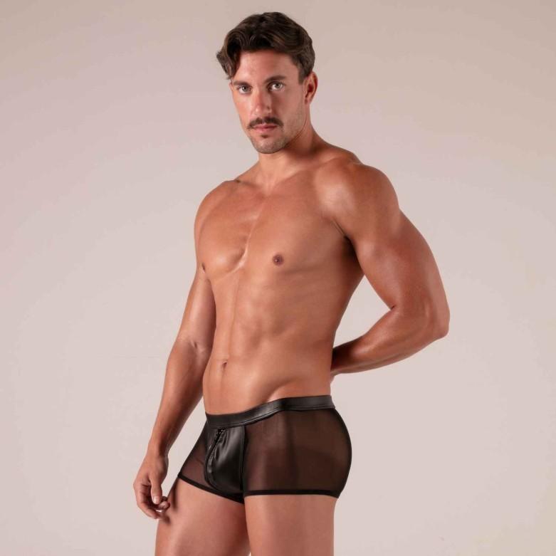 Absolu Male By TOF PARIS Rebel Zipped Boxer Trunks Secret Pocket Mesh Black 2