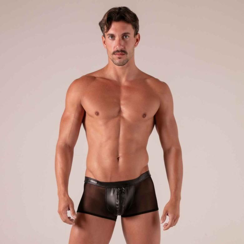 Absolu Male By TOF PARIS Rebel Zipped Boxer Trunks Secret Pocket Mesh Black 2